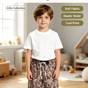 Kids Camo Elastic Drawstring Shorts with Pockets