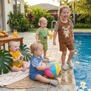 New 2026 Unisex Toddler Shorts & T-Shirt Set with Appliqued Animal