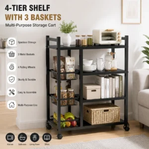4-Tier Rolling Storage Shelf & Basket Combo