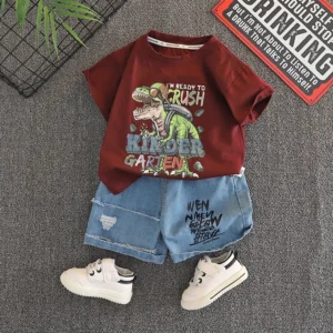 Toddler Boys Dinosaur Print T-Shirt & Denim Shorts